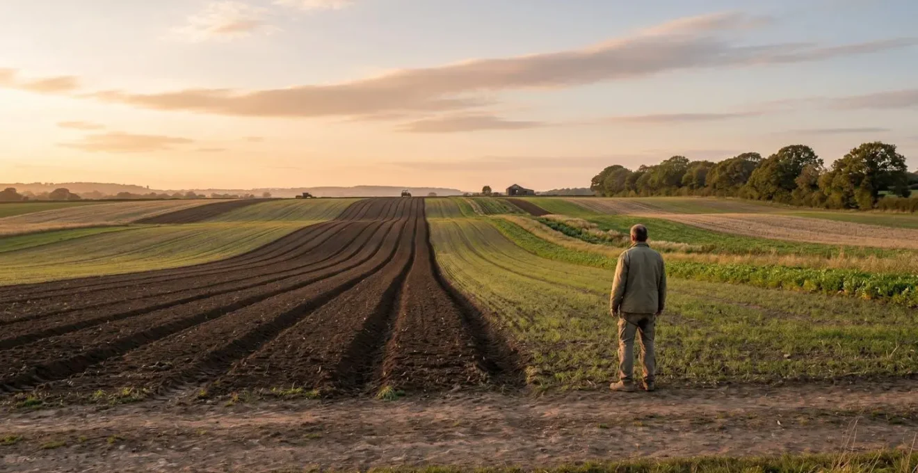 Agriculteur analysant ses parcelles pendant la période de conversion en agriculture biologique