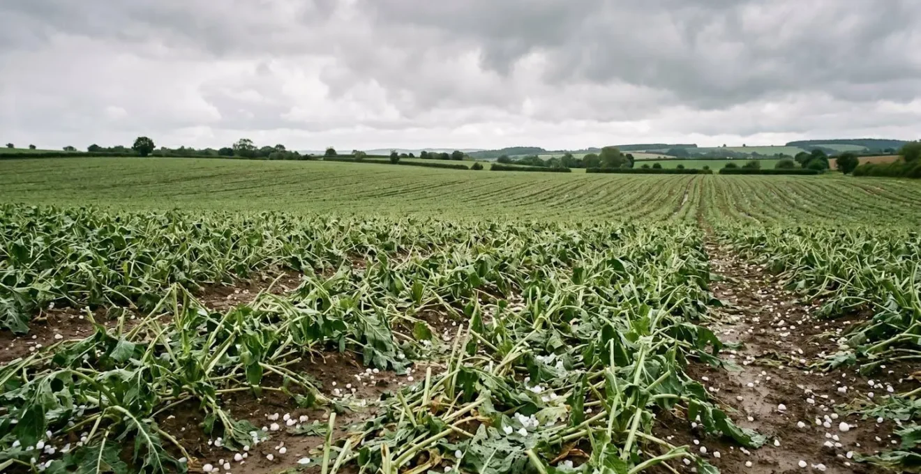 Documentation des dégâts après un orage de grêle sur une parcelle agricole pour constituer un dossier d'assurance solide