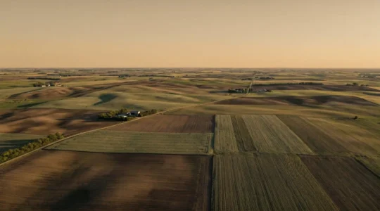 Vue aérienne d'un champ agricole avec zones de fertilisation différenciées illustrant l'optimisation des ressources
