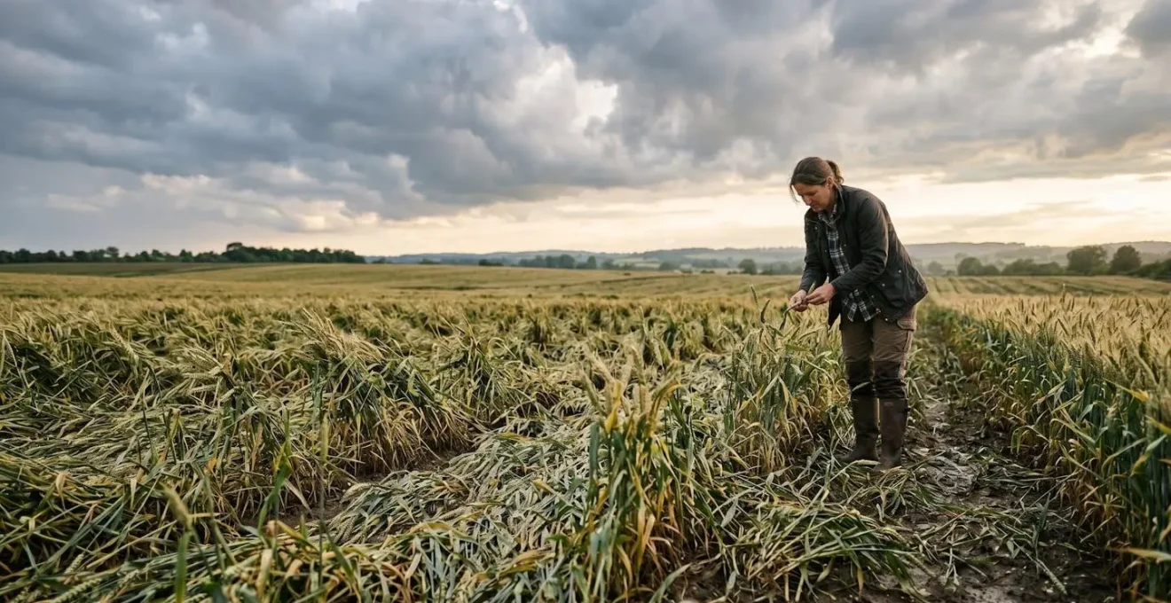 Scène agricole montrant les défis de valorisation d'une récolte après un événement climatique